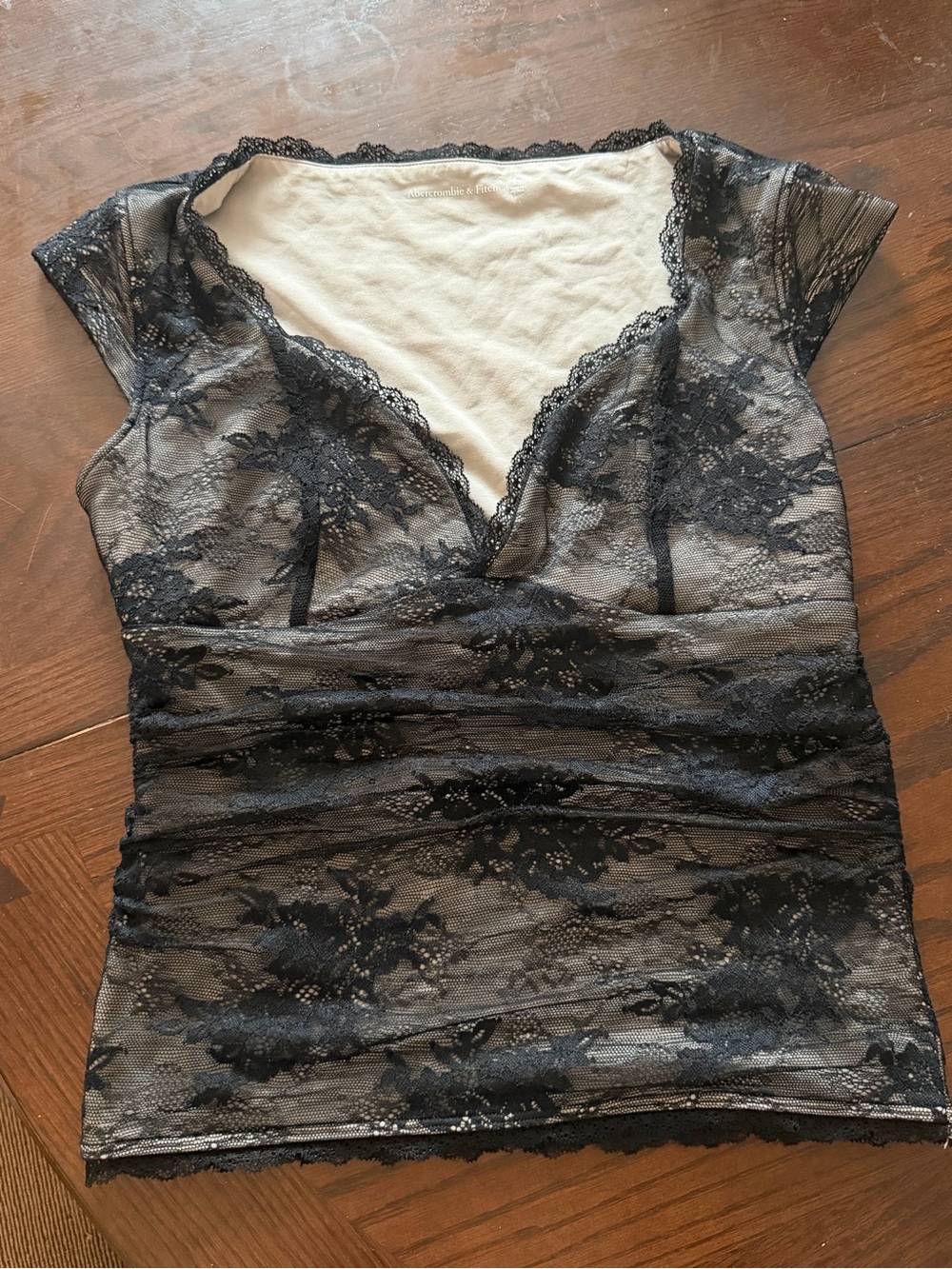 Abercrombie & Fitch Black Lace Overlay V-Neck Top